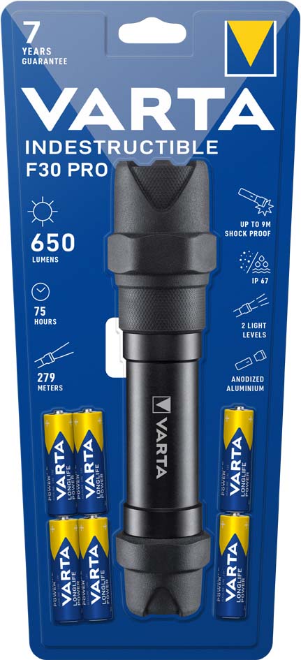 VARTA Lampe de poche 'Indestructible F30 Pro', avec 6x AA