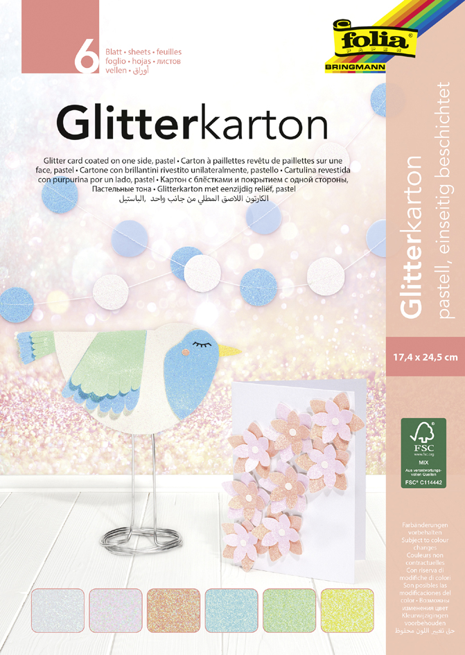 folia Bloc de carton à paillettes 'Pastel', 170 x 245 mm
