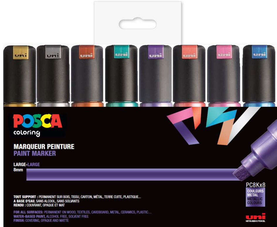 POSCA Marqueur à pigment PC-8K, étui de 8, assorti