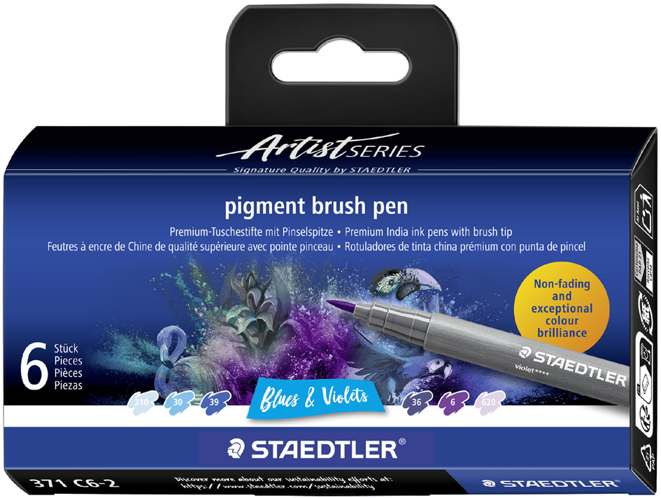 STAEDTLER Feutre pigment brush pen 'Blues & Violets'