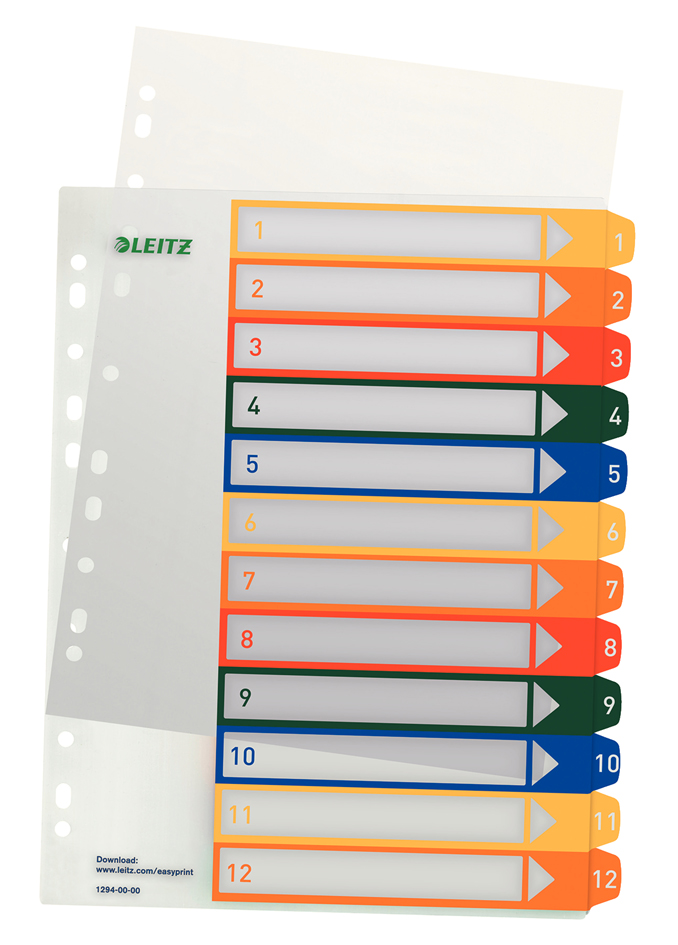 LEITZ Intercalaires en plastique, numéroté, format A4 extra