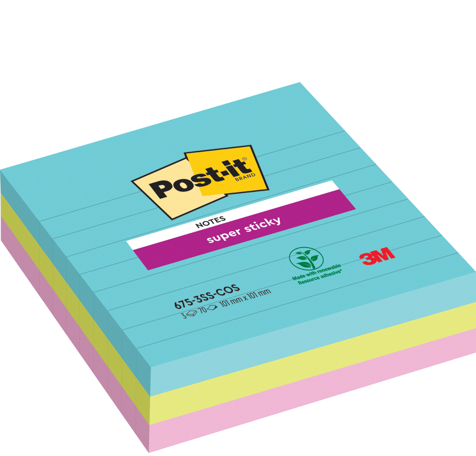Post-it Bloc-note super sticky notes, ligné, 101 x 101 mm
