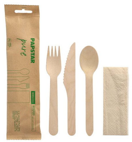 PAPSTAR Kit de couverts 'pure', en bois de bouleau, 4 pièces