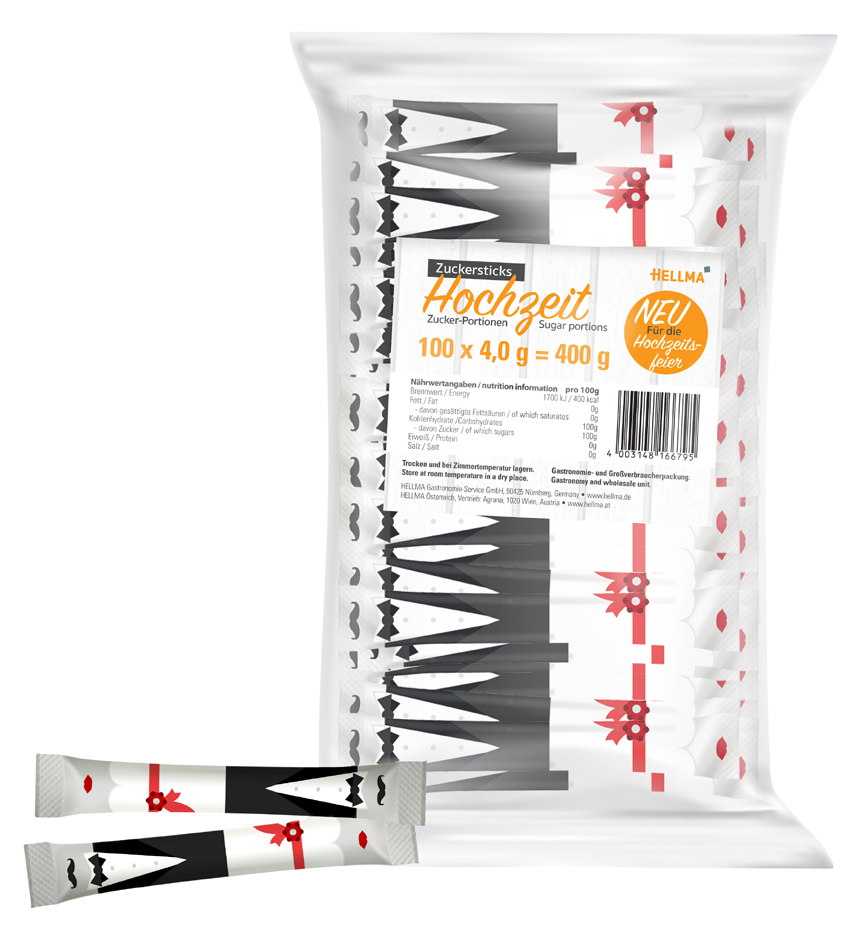 HELLMA Sticks de sucre 'mariage', dans un sac en plastique