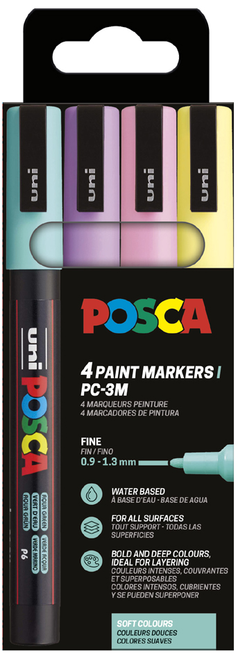 POSCA Marqueur à pigment PC3M, étui de 4, couleurs douces