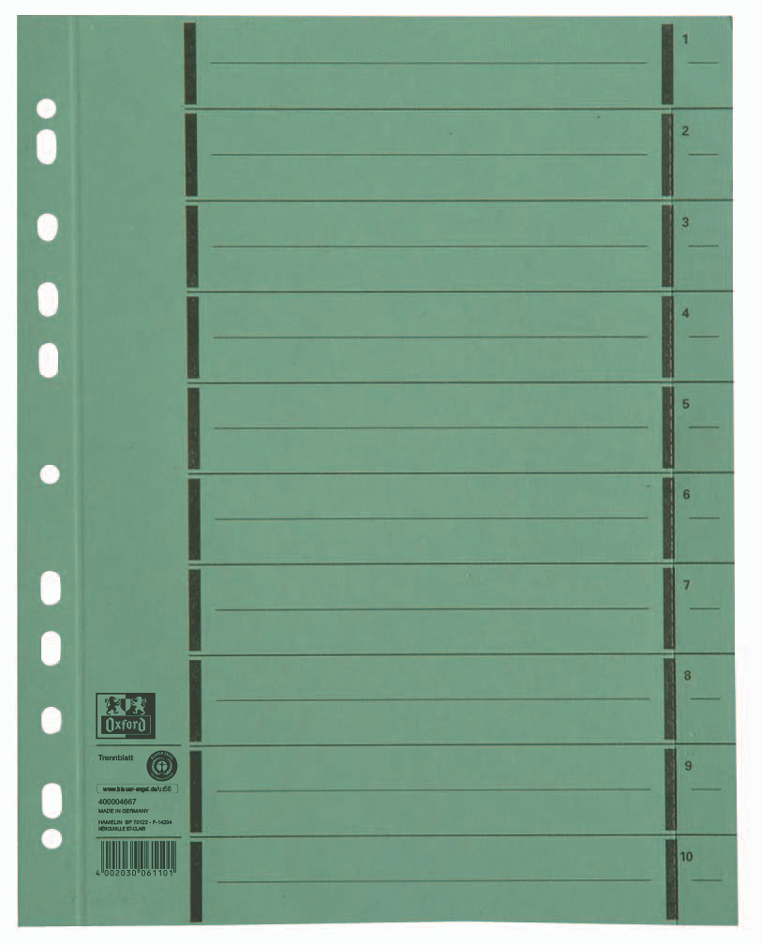 Oxford Intercalaire avec perforation, A4 extra large, vert