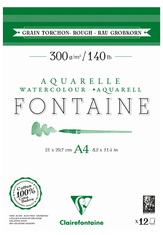 Clairefontaine Bloc de papier aquarelle FONTAINE, torchon,A3