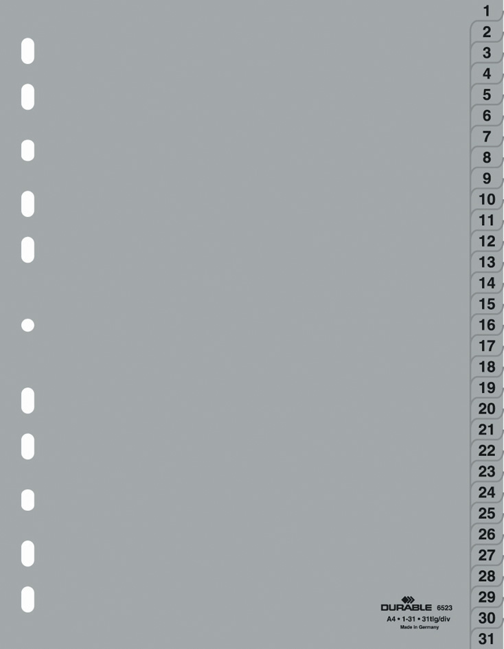DURABLE Intercalaires en plastique, chiffres, A4, 31 touches