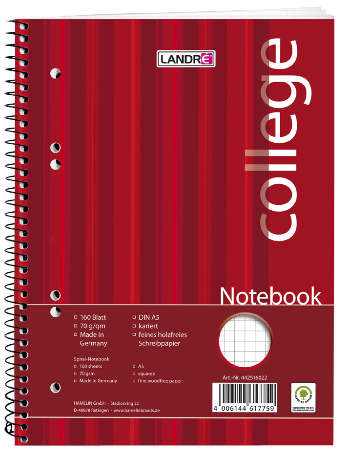 LANDRÉ bloc-notes 'college', A5, 160 feuilles, quadrillé,