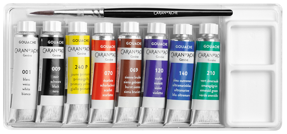 Gouache STUDIO en tubes, étui de 8 tubes, ouvert