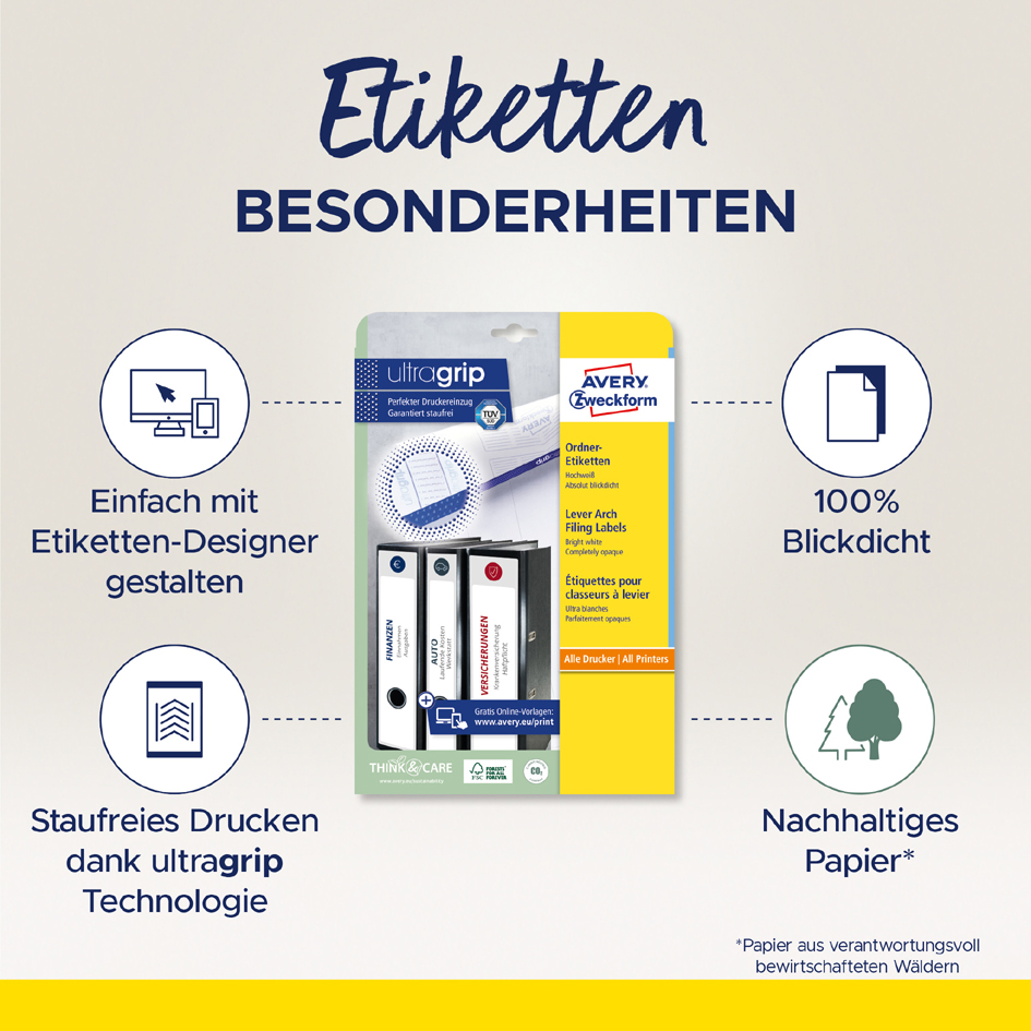 AVERY Zweckform Etiquette pour dos de classeur, 38 x 297 mm long / étroit (L)38 x (H)297 mm blanc 150