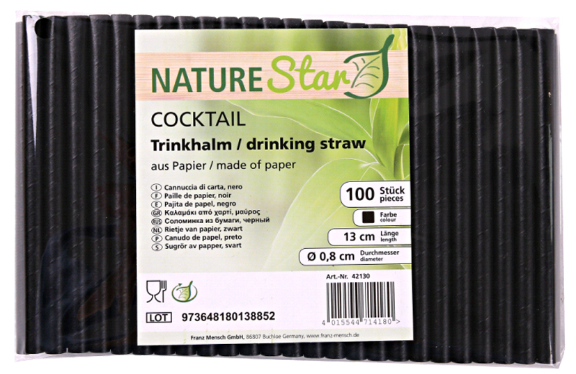 NATURE Star Paille en papier 'Cocktail', 130 mm, noir