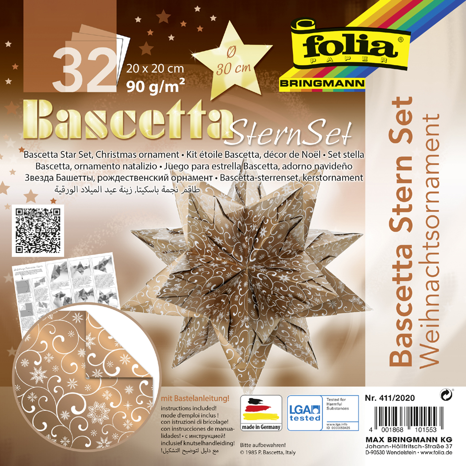 Feuilles de papier pliable étoile Bascetta "ornements de Noël", cuivre / blanc