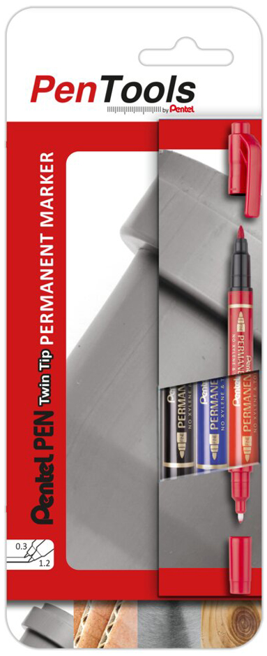 Pentel Marqueur permanent Pen, double pointe, en étui de 3