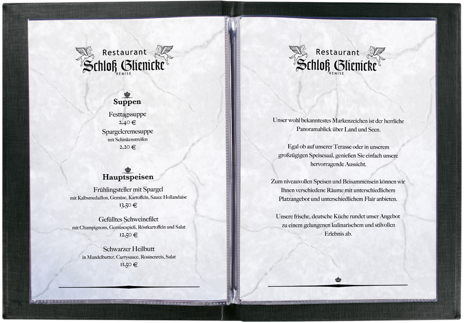 Cartes de menus, plastique