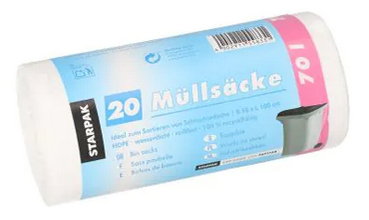 STARPAK Sac poubelle HDPE, 70 litres, blanc 23 microns 70 Liter blanc 20