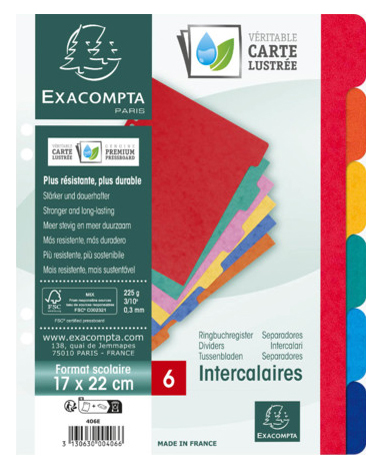 EXACOMPTA Intercalaires en carton, 170 x 220 mm, 6 positions