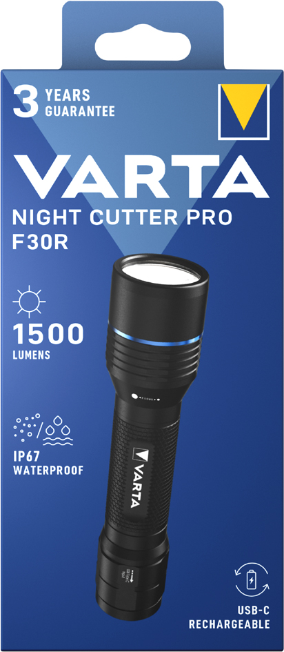 Lampe de poche rechargeable premium "NIGHT CUTTER PRO F30R", sous blister en carton