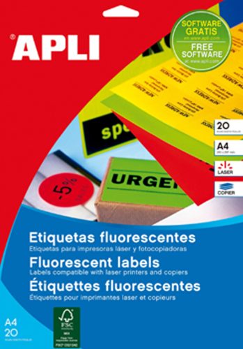 APLI Etiquette d'adresse, 210 x 297 mm, jaune fluo