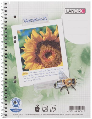 LANDRÉ Cahier 'Recycling' A5+, quadrillé, 80 feuilles