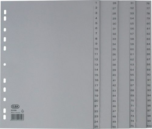 Oxford Intercalaire en plastique 1-100, A4, 100 pièces, gris