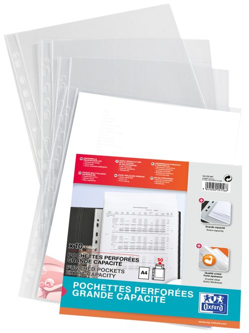 Oxford Pochettes perforées, A4 XL, transparent lisse
