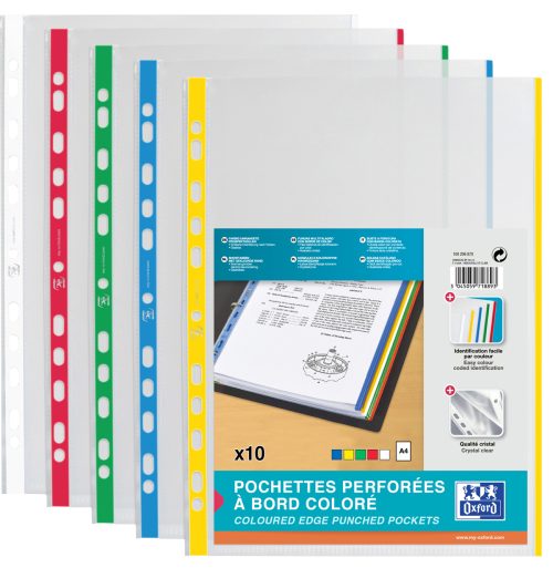 Oxford Pochettes perforées A4 avec bande colorée, PP, 0,09 m