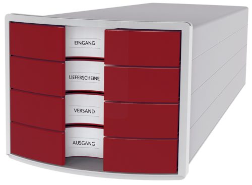 HAN Module de classement IMPULS 2.0, 4 tiroirs, gris/rouge