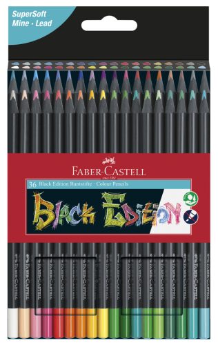 FABER-CASTELL Crayon de couleur Black Edition, étui de 36