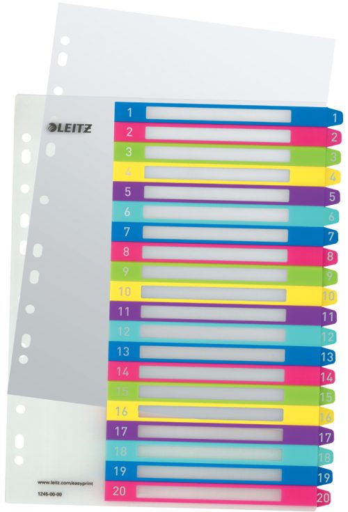 LEITZ Intercalaires en plastique WOW, numéroté, A4, 1-20