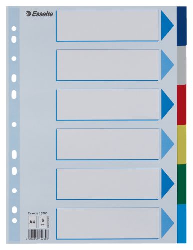 Esselte Intercalaires en plastique, uni, A4, PP, 6 touches