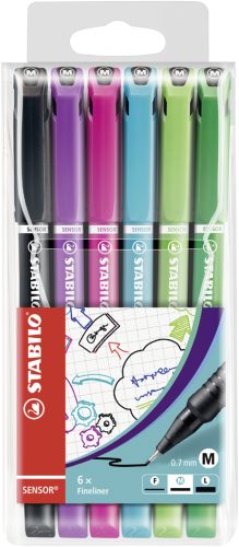 STABILO Feutre à pointe fine SENSOR M, étui plastique de 6