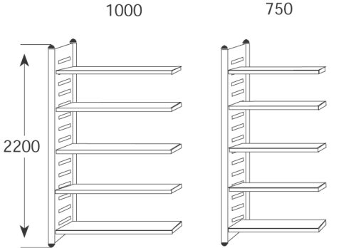 kerkmann Rayonnage 'M2', 5 tablettes, (L)750 x (H)2.200 mm