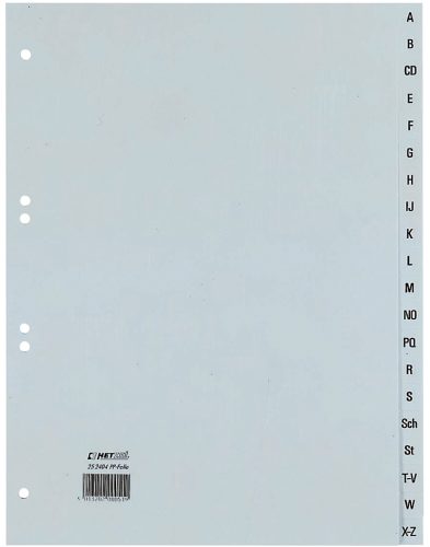 HETZEL Intercalaires en plastique, A-Z, A4, PP, gris, 20