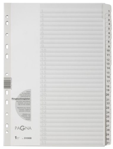 PAGNA Intercalaires, carton, chiffres, 1 - 31, A4,31 touches
