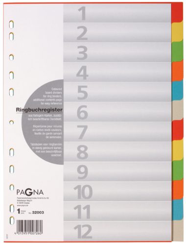 PAGNA Intercalaires en carton, A4, 12 touches, 12 couleurs