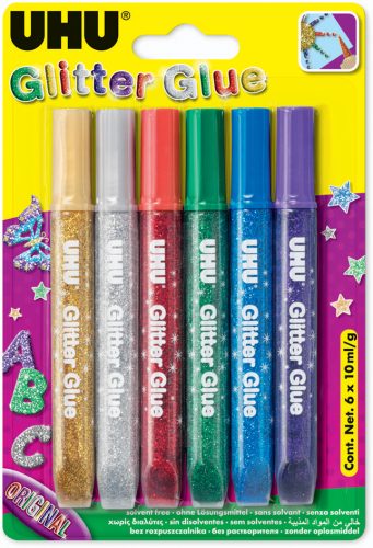 UHU Colle scintillante Glitter Glue Original, contenu:6x10ml