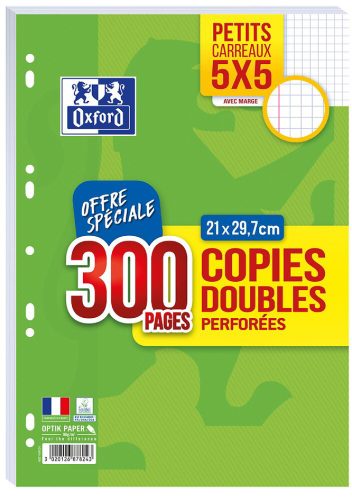 Oxford Copies doubles perforées, A4, quadrillé, avec marge