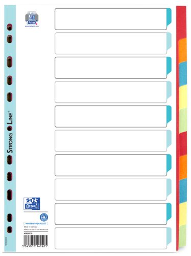 Oxford Intercalaires en carton, uni, format A4, couleur, 10