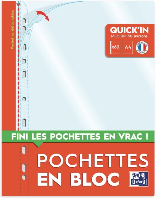 Oxford Pochette perforée QUICK'IN, A4, PP, ouvert en haut