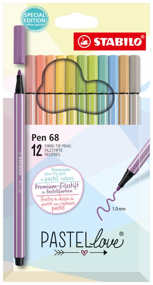 STABILO Feutre Pen 68 Pastellove, étui carton de 12