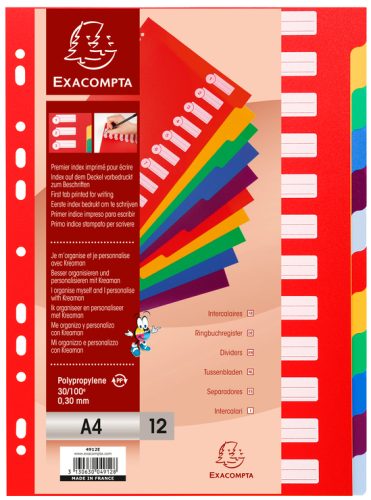 EXACOMPTA Intercalaires en plastique, uni, A4, 12 touches