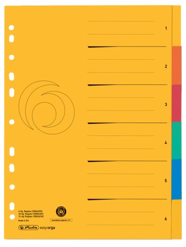 herlitz Intercalaire carton, A4 extra large, 6 touches, uni