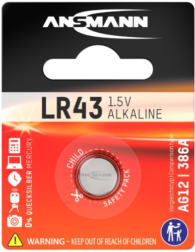 ANSMANN Pile bouton alcaline LR43/LR1142/AG12, 1,5 Volt