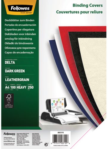 Fellowes Couverture pour reliure Delta, grain cuir, blanc