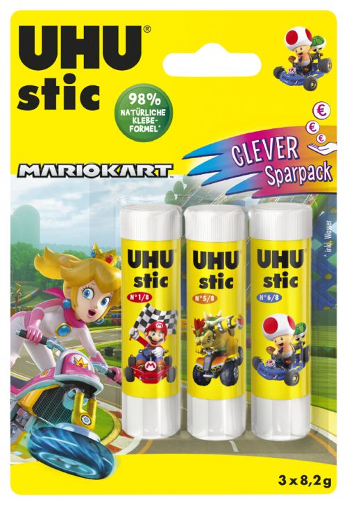 UHU Bâton de colle stic MARIOKART, 3 x 8,2 g, blister