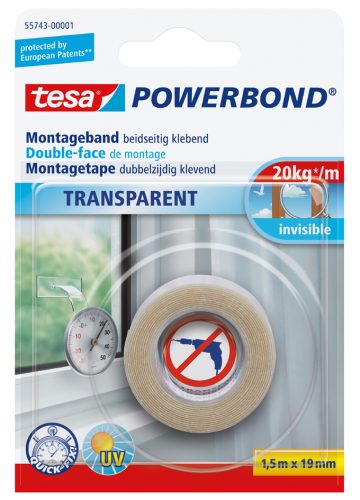 tesa Adhésif double face de montage Powerbond, transparent