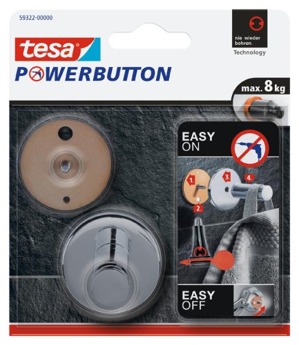tesa Powerbutton Crochet adhésif Universal large, chrome