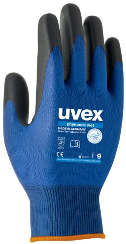 uvex Gants de travail phynomic wet, T. 12, bleu/anthracite
