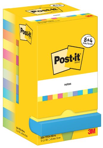 Post-it Bloc-note adhésif, 76 x 76 mm, 8+4, Energetic Col.